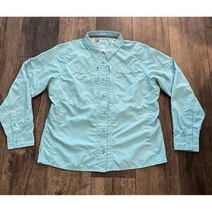 SIMMS Fishing Guide Series Shirt Womens XL Teal Blue Button Up Long Sleeve